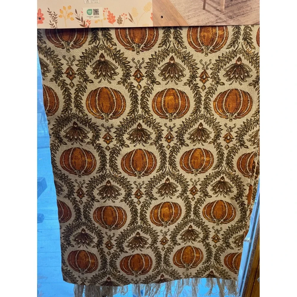Farmhouse Rachel Ashwell Pumpkin Damask Table Runner‎ Fall Decor 18x108
